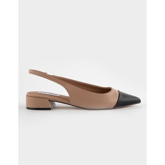 STEVE MADDEN Christann Slingback Sandals size 11 Tan Black Pointed Toe Block Hee - Picture 2 of 11